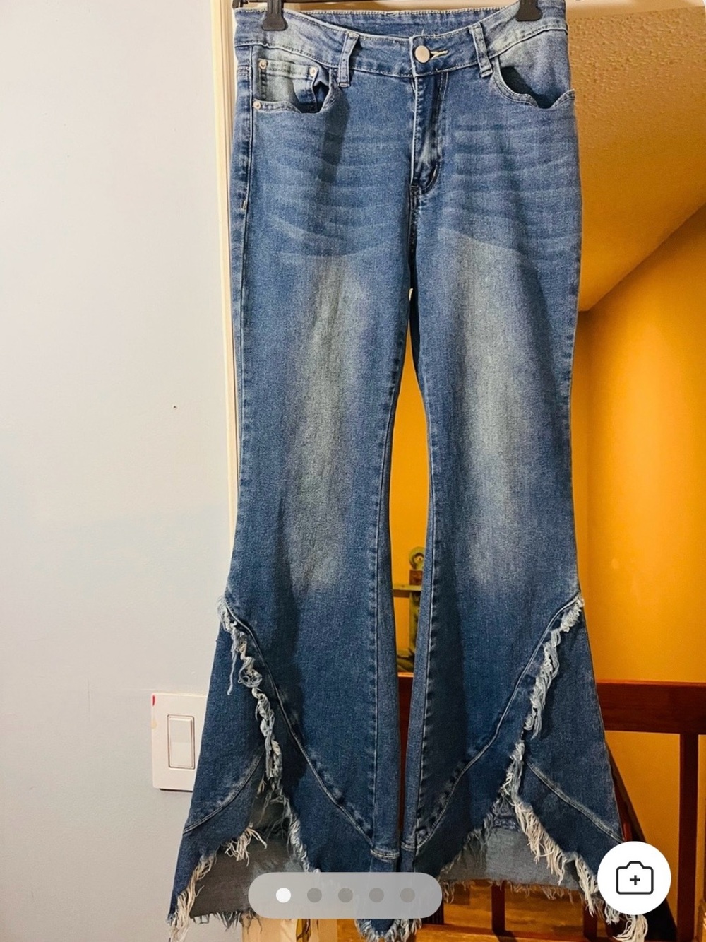 SHEIN Blue Distressed Flare Jeans with Frayed Panel Hem
